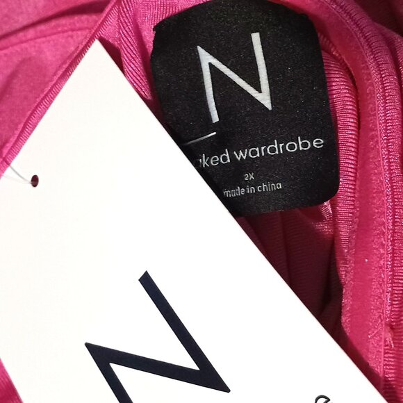 Naked Wardrobe Strapless Side Cutout Midi Dress Bright Pink‎ Womens Size 2X - Picture 11 of 13